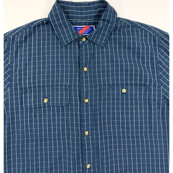 Best Made Co Mens Shirt Long Sleeve Size Medium Plaid Blue Cotton Elbow Patches - Picture 2 of 12